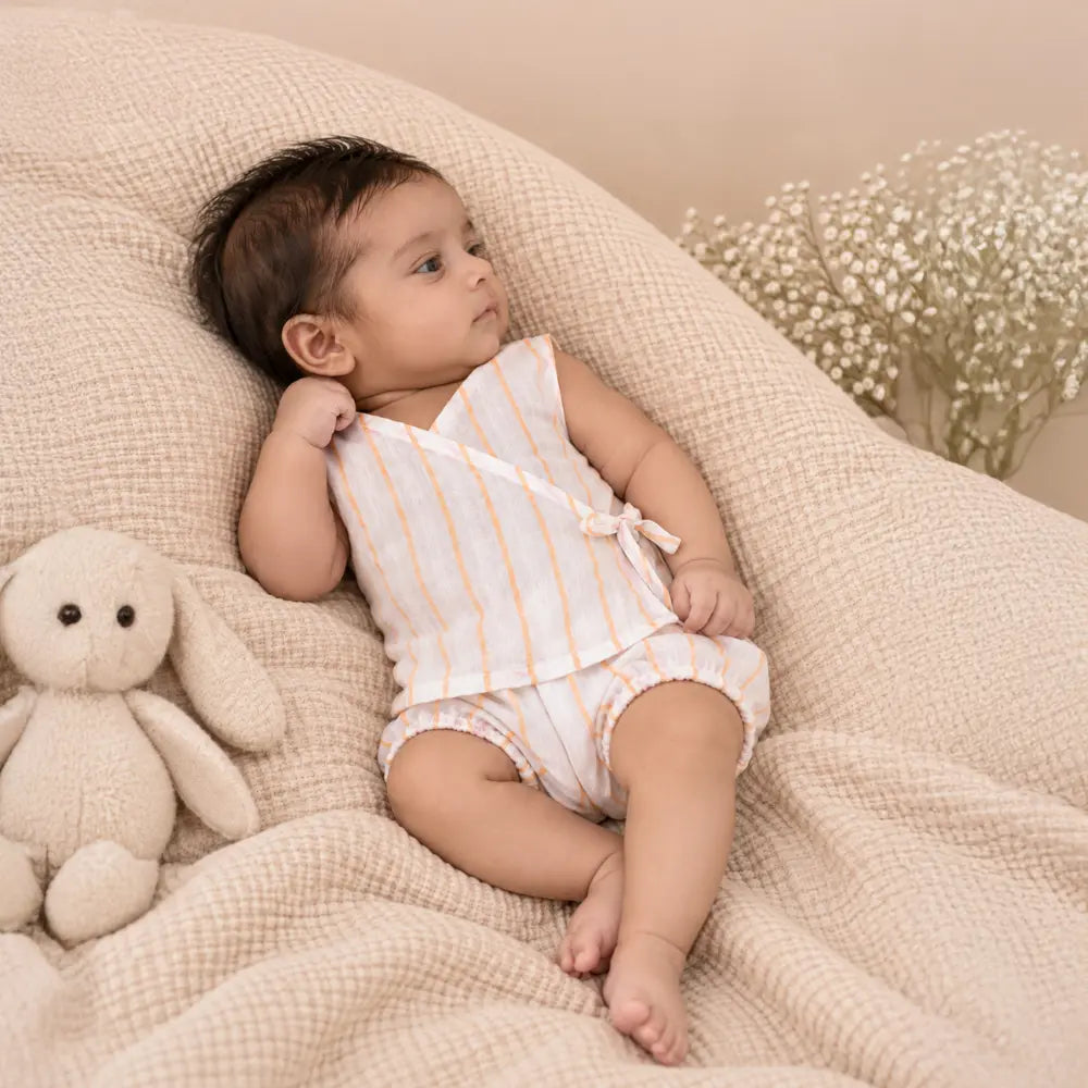 PureCloth.Co Polka Stripe Muslin Jablas for Babies - Off-White