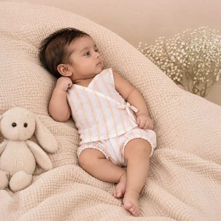 PureCloth.Co Polka Stripe Muslin Jablas for Babies - Off-White
