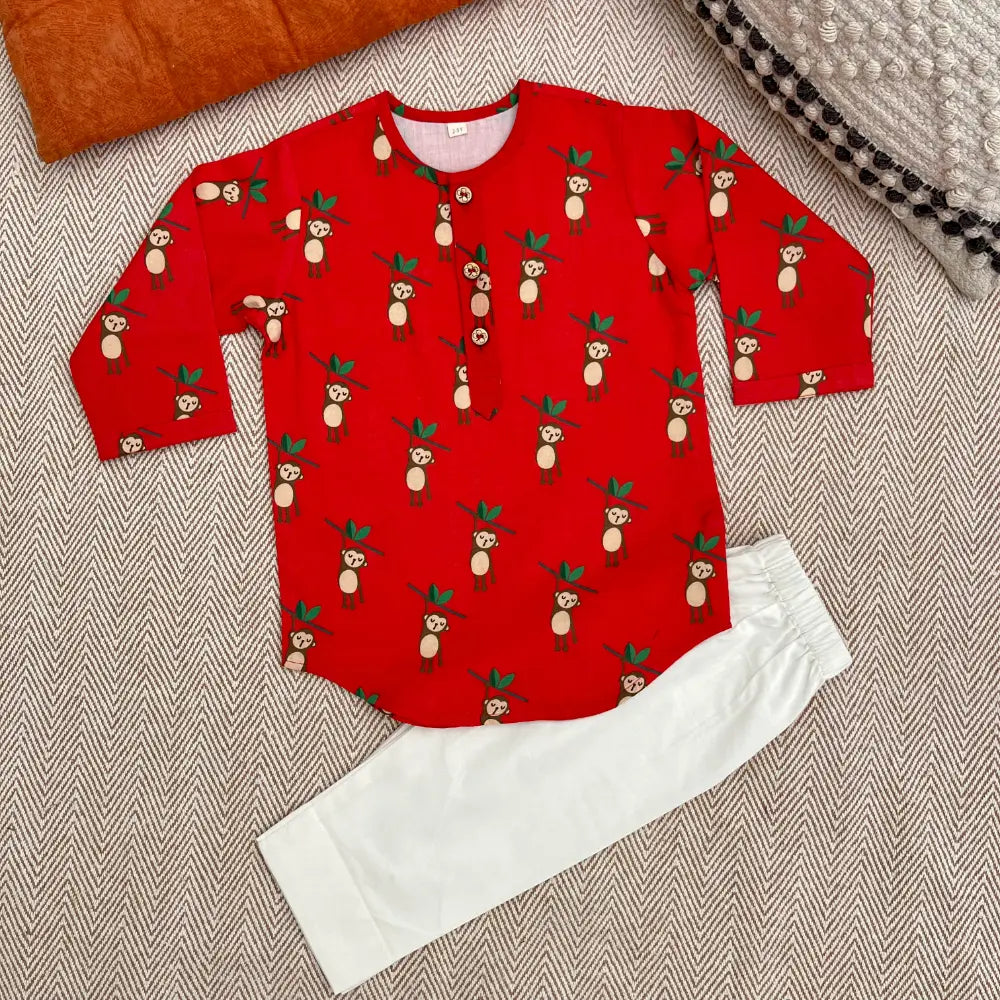 Bhaakur Organic Cotton Unisex Monkey Kurta Set