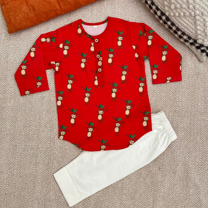 Bhaakur Organic Cotton Unisex Monkey Kurta Set