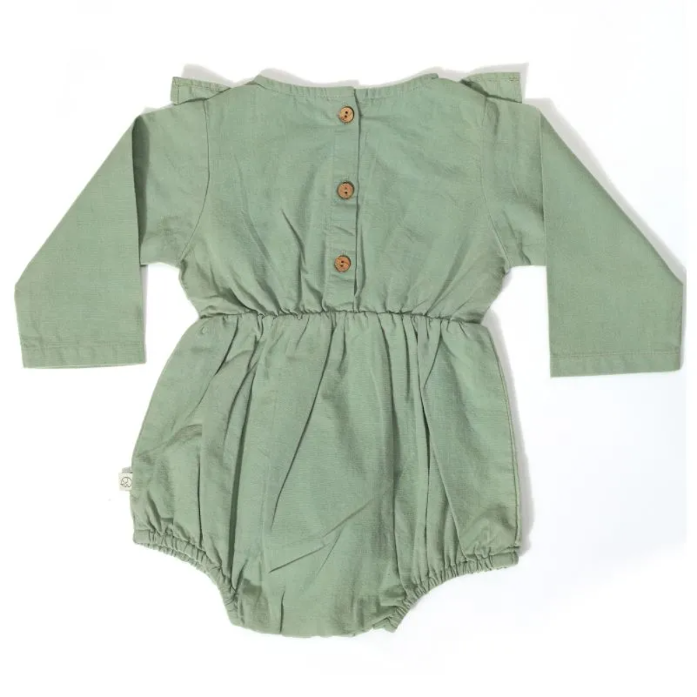 Furr Balls Full Sleeves Frill Romper - Mineral Green