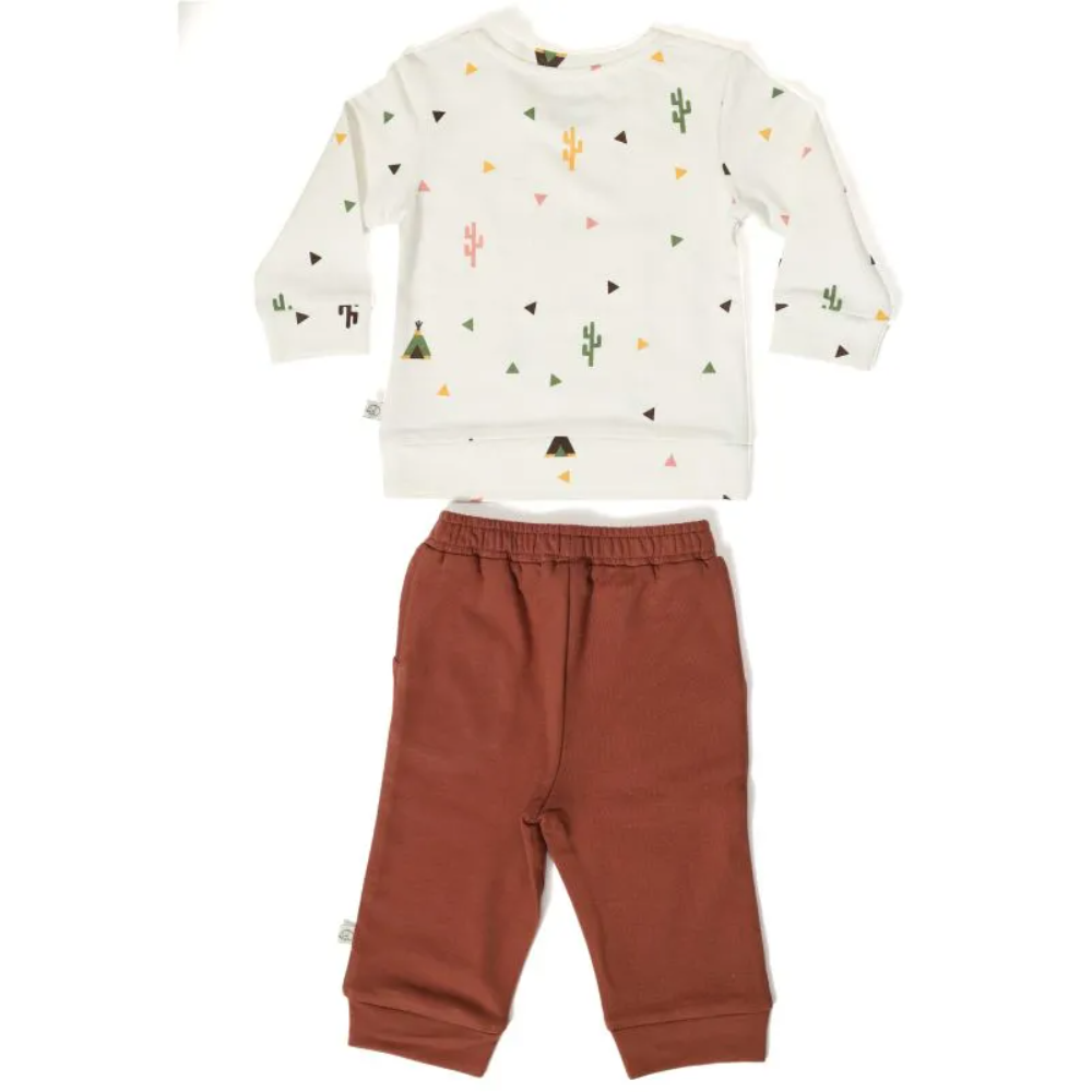 Furr Balls Cotton Little Camper Jogger Set - White & Clove