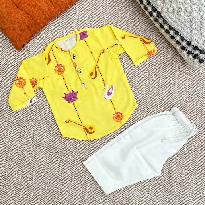 Bhaakur Organic Cotton Unisex Veena and Lotus Kurta Set