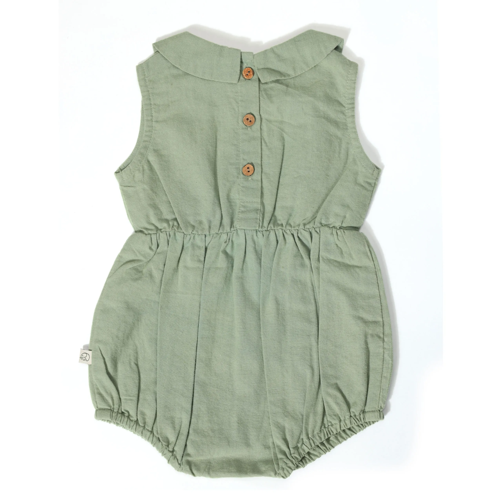 Furr Balls Peter Pan Collared Romper - Mineral Green