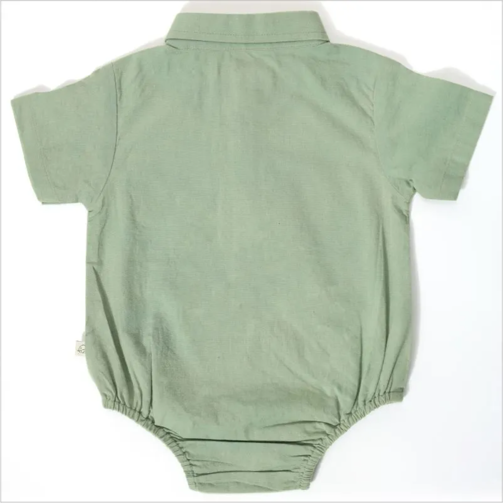 Furr Balls Button Front Collared Bodysuit - Mineral Green