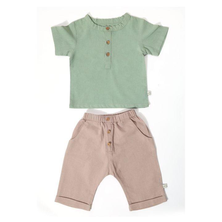 Furr Balls Shirt &amp; Pant Set - Tan and Mineral Green