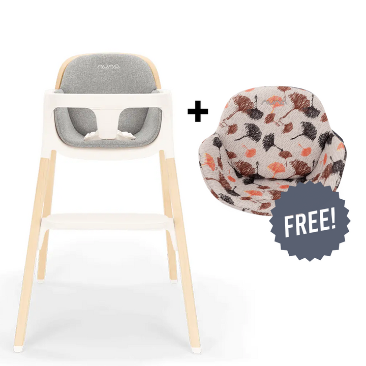 Nuna Bryn Baby High Chair with FREE Ginkgo Bryn Seat Pad – Premium Walnut &amp; Maple Wood High Chair, Removable Seat Pad &amp; Child Tray, Tool-Free Assembly (6M+, Up to 100 Kg)