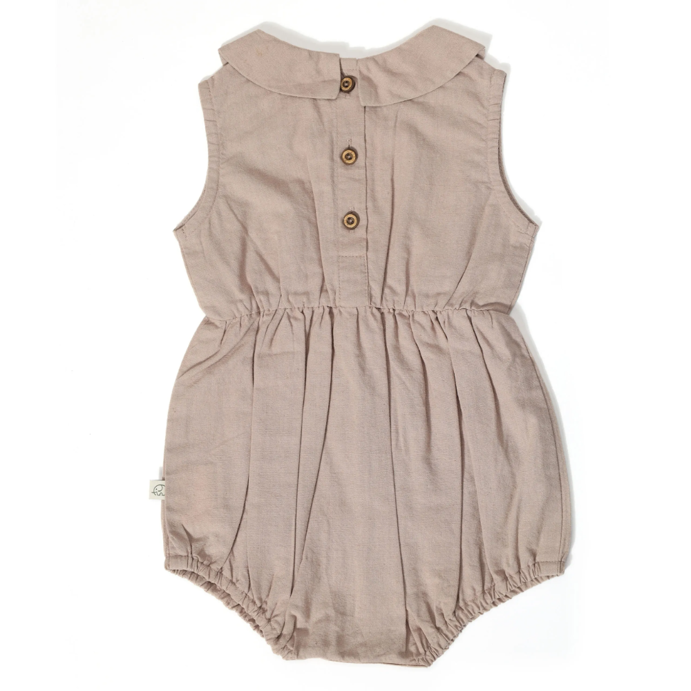 Furr Balls Peter Pan Collared Romper - Ruby Tan