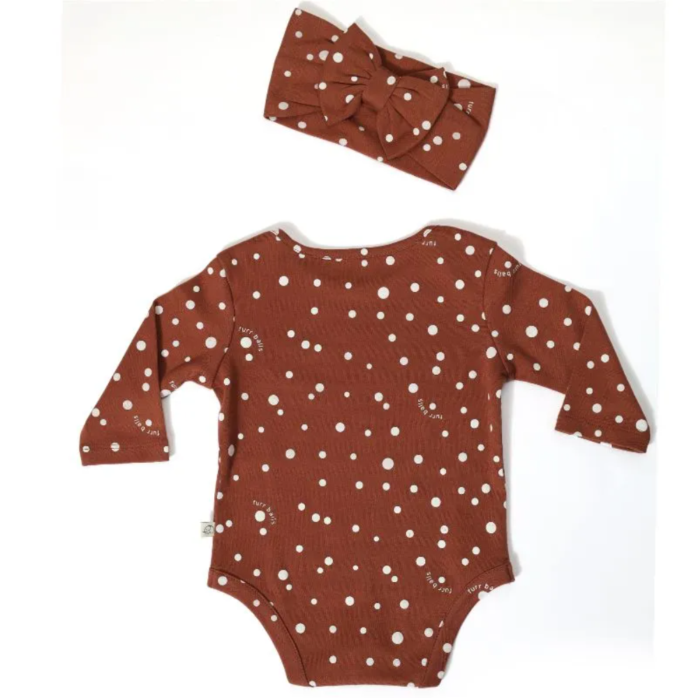 Furr Balls Printed Polka Dotted Bodysuit - Clove