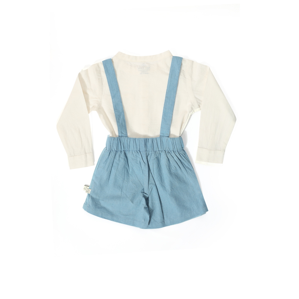 Furr Balls Shirt &amp; Suspender Shorts Set - White &amp; Wood Blue