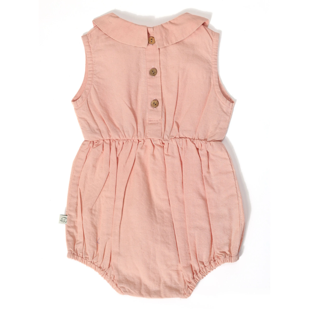 Furr Balls Peter Pan Collared Romper - Coral Almond