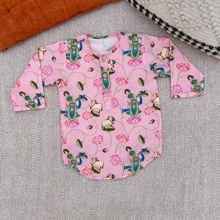 Bhaakur Chanderi Unisex Pichwai Print Kurta Set