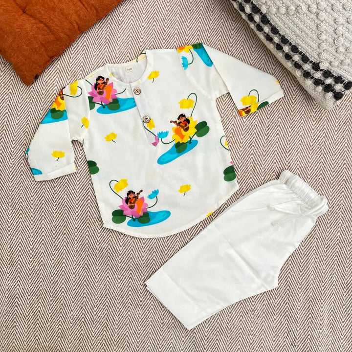 Bhaakur Organic Cotton Unisex Goddess Saraswati Kurta Set