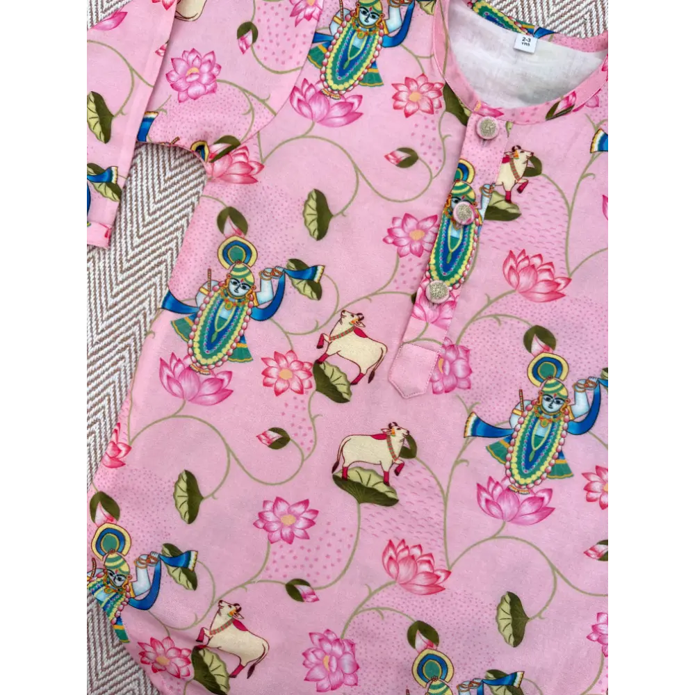 Bhaakur Chanderi Unisex Pichwai Print Kurta Set