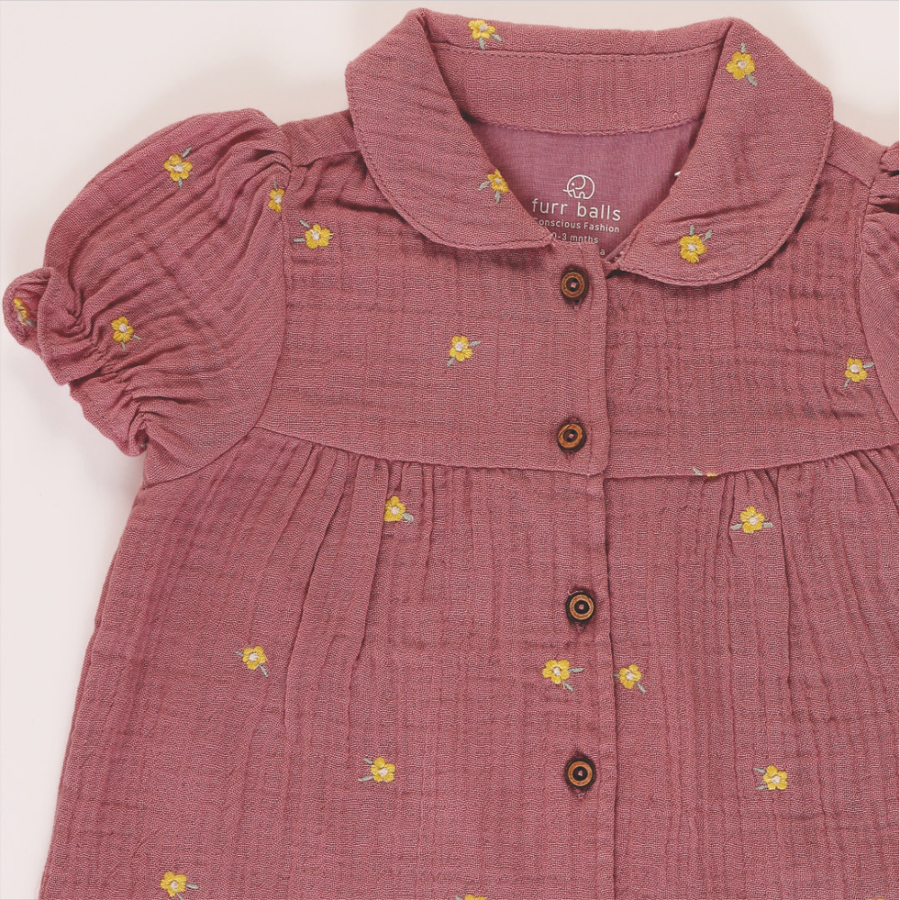 Furr Balls Peter Pan Collared Dress - Mauve Mist
