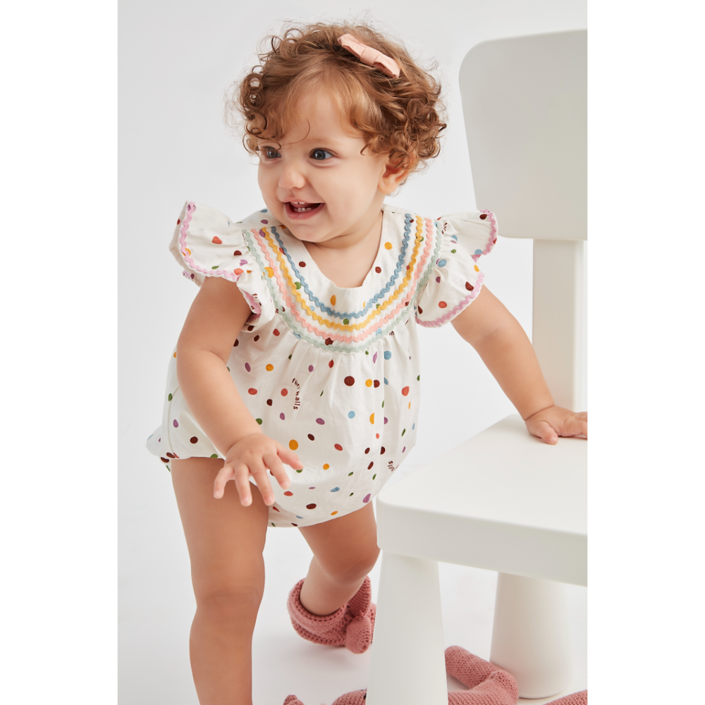 Furr Balls Printed Polka Dotted Romper