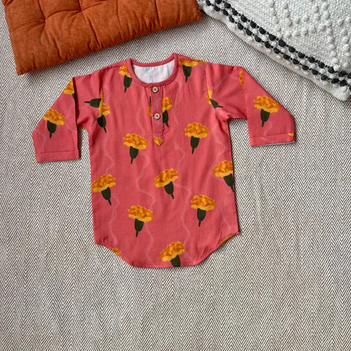 Bhaakur Organic Cotton Marigold Unisex Pink kurta Set
