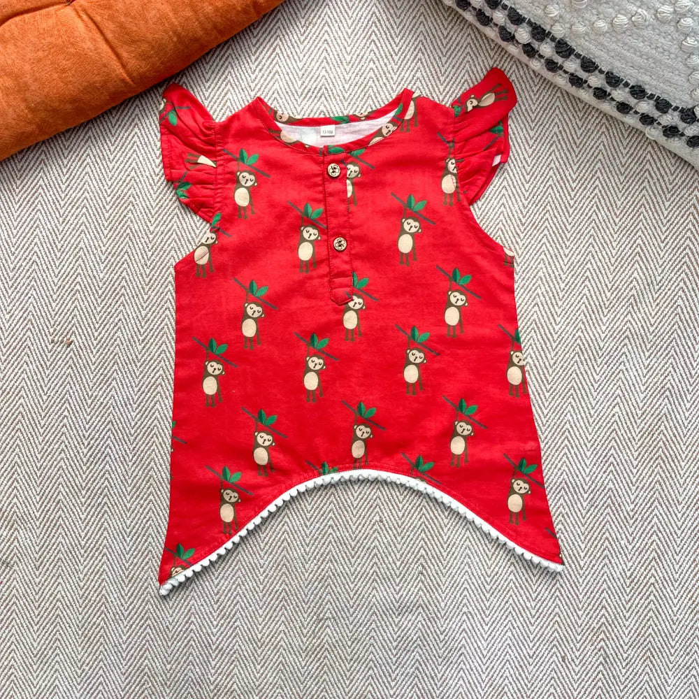 Bhaakur Organic Cotton Monkey Kurta Set for Girls