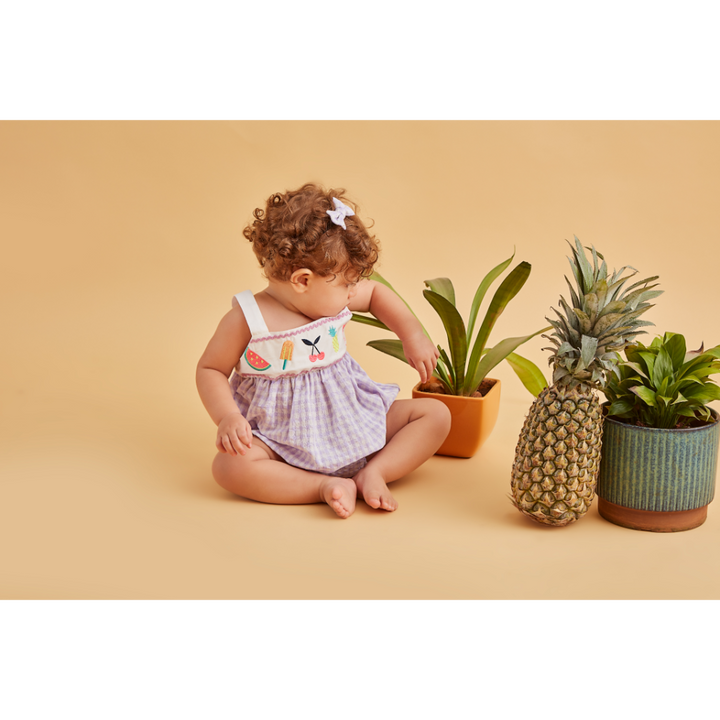 Furr Balls Baby Sleeveless Organic Checks Romper