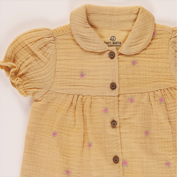 Furr Balls Peter Pan Collared Dress - Yellow