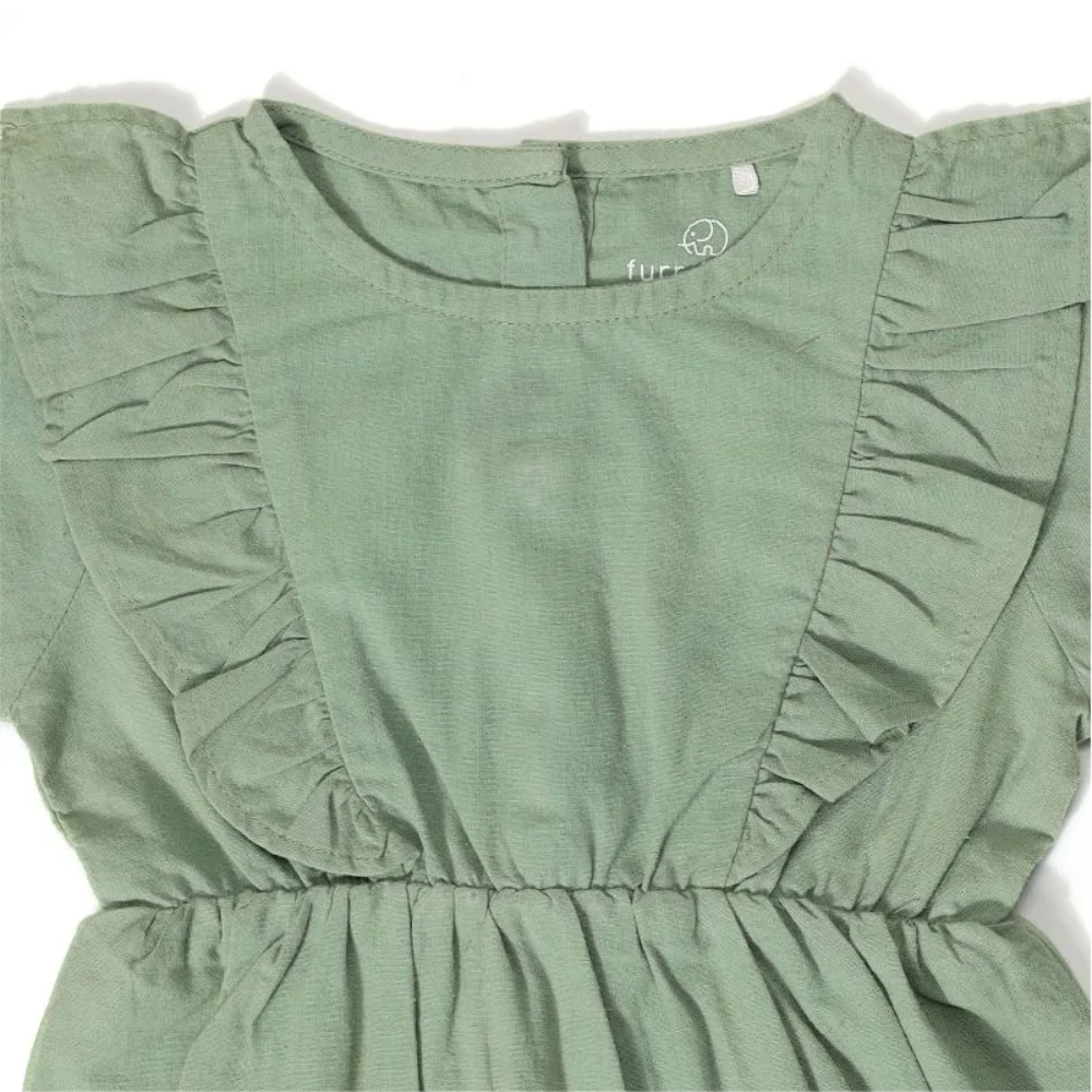 Furr Balls Full Sleeves Frill Romper - Mineral Green