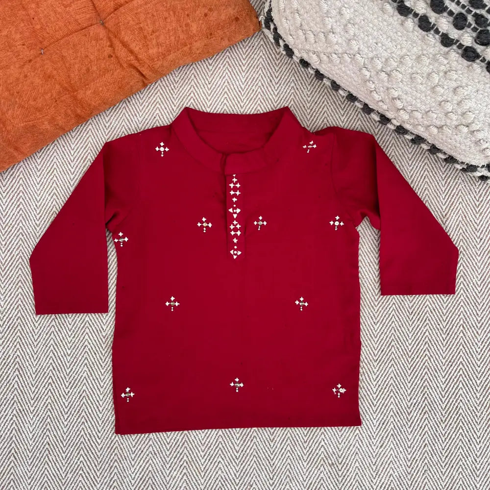 Bhaakur  Cotton Embroidered Kurta Set For Boys - Red