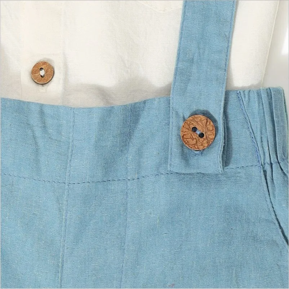 Furr Balls Shirt &amp; Suspender Shorts Set - White &amp; Wood Blue