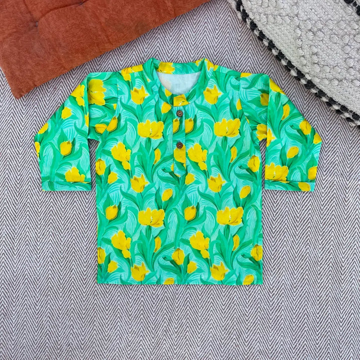 Bhaakur Organic Cotton Floral Kurta Set For Boys - Green
