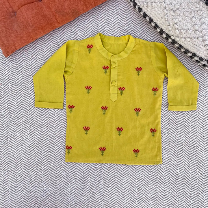 Bhaakur Organic Cotton Floral Sunshine Kurta Set For Boys - Yellow