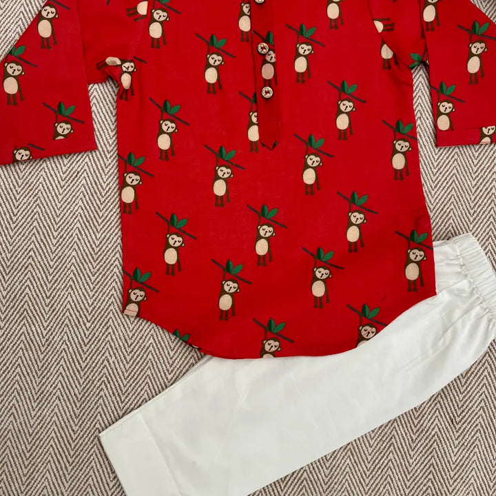 Bhaakur Organic Cotton Unisex Monkey Kurta Set