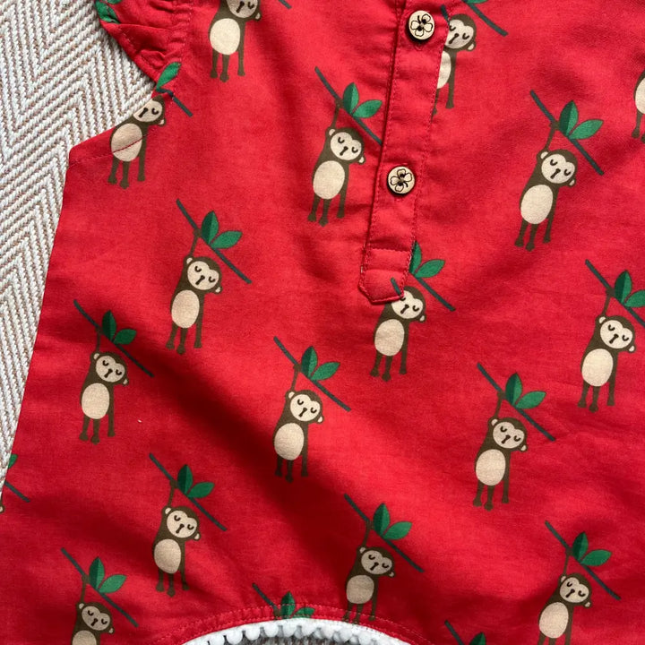 Bhaakur Organic Cotton Monkey Kurta Set for Girls