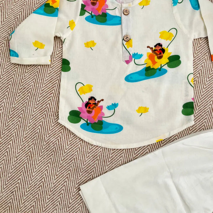 Bhaakur Organic Cotton Unisex Goddess Saraswati Kurta Set