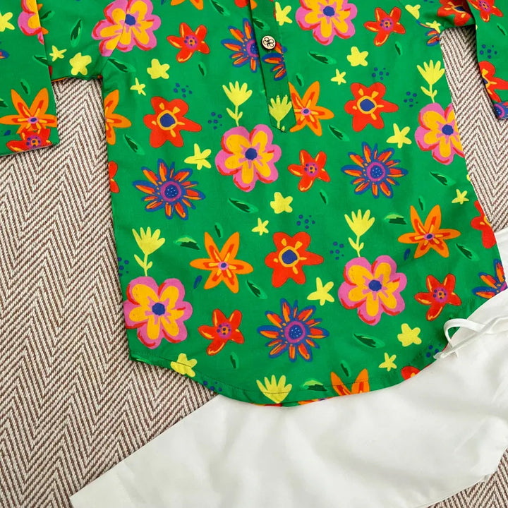 Bhaakur Organic Cotton Unisex Spring Floral Kurta Set