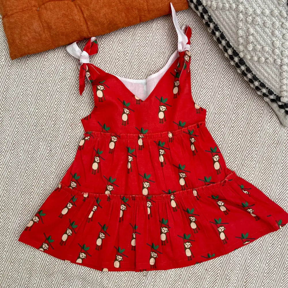Bhaakur Organic Cotton Frock| Infants and Toddlers| Monkey Print