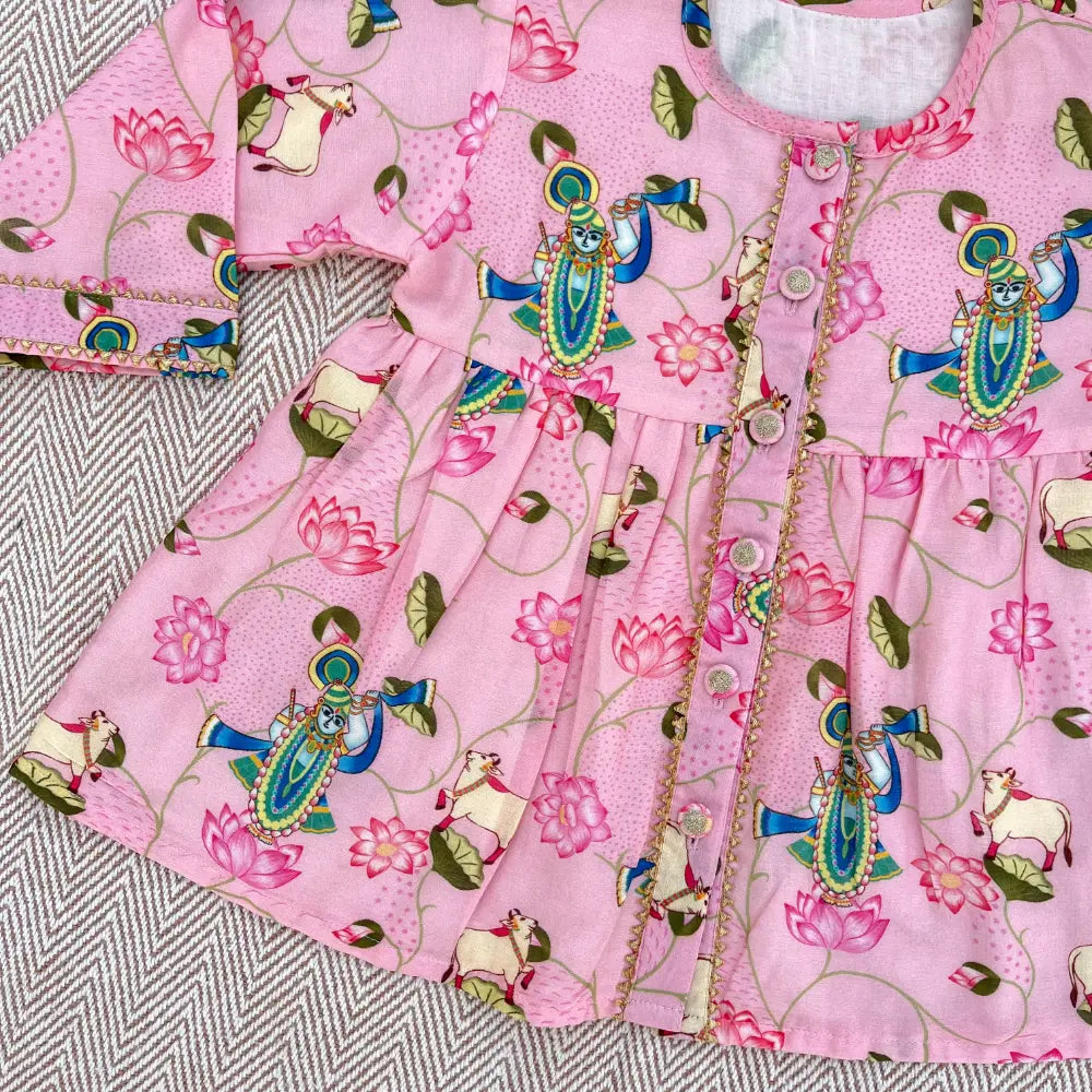 Bhaakur Chanderi Pichwai Print Kurta Set for Girls