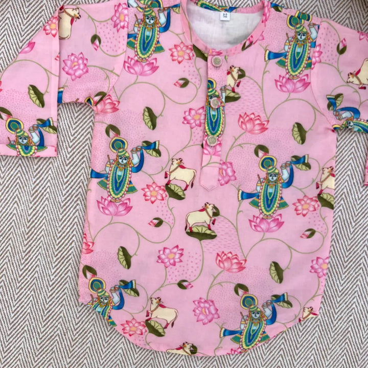 Bhaakur Chanderi Unisex Pichwai Print Kurta Set