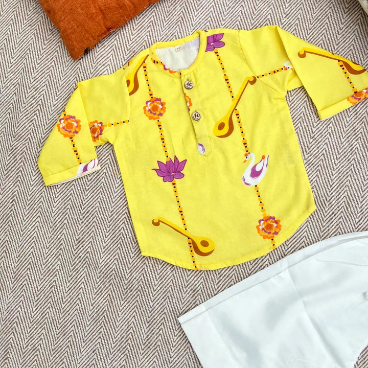 Bhaakur Organic Cotton Unisex Veena and Lotus Kurta Set