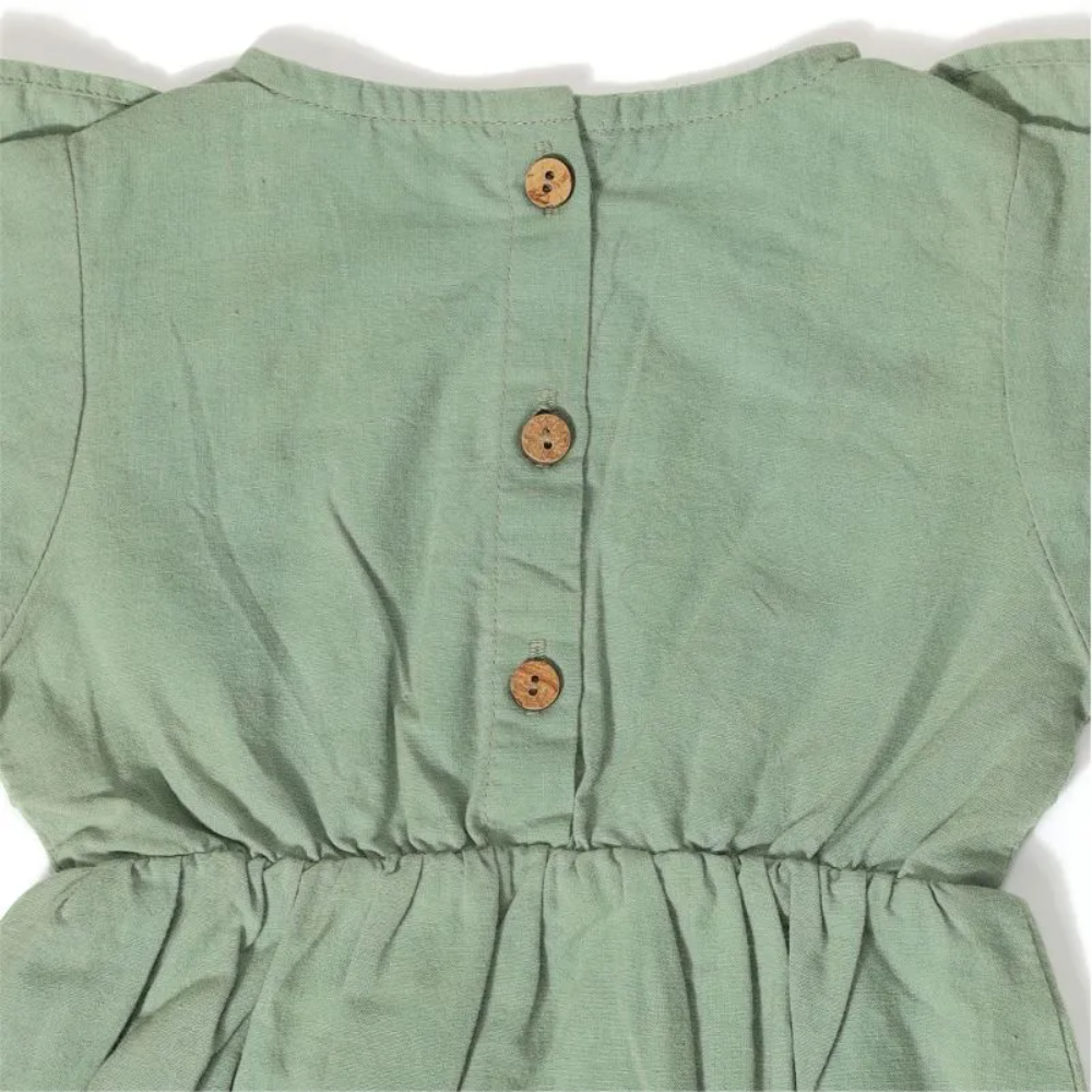 Furr Balls Full Sleeves Frill Romper - Mineral Green