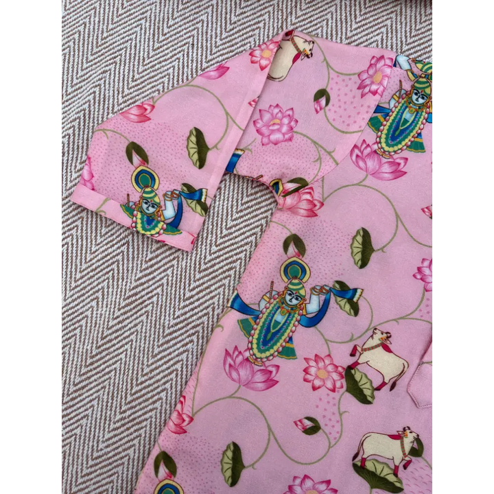 Bhaakur Chanderi Unisex Pichwai Print Kurta Set