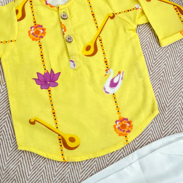 Bhaakur Organic Cotton Unisex Veena and Lotus Kurta Set