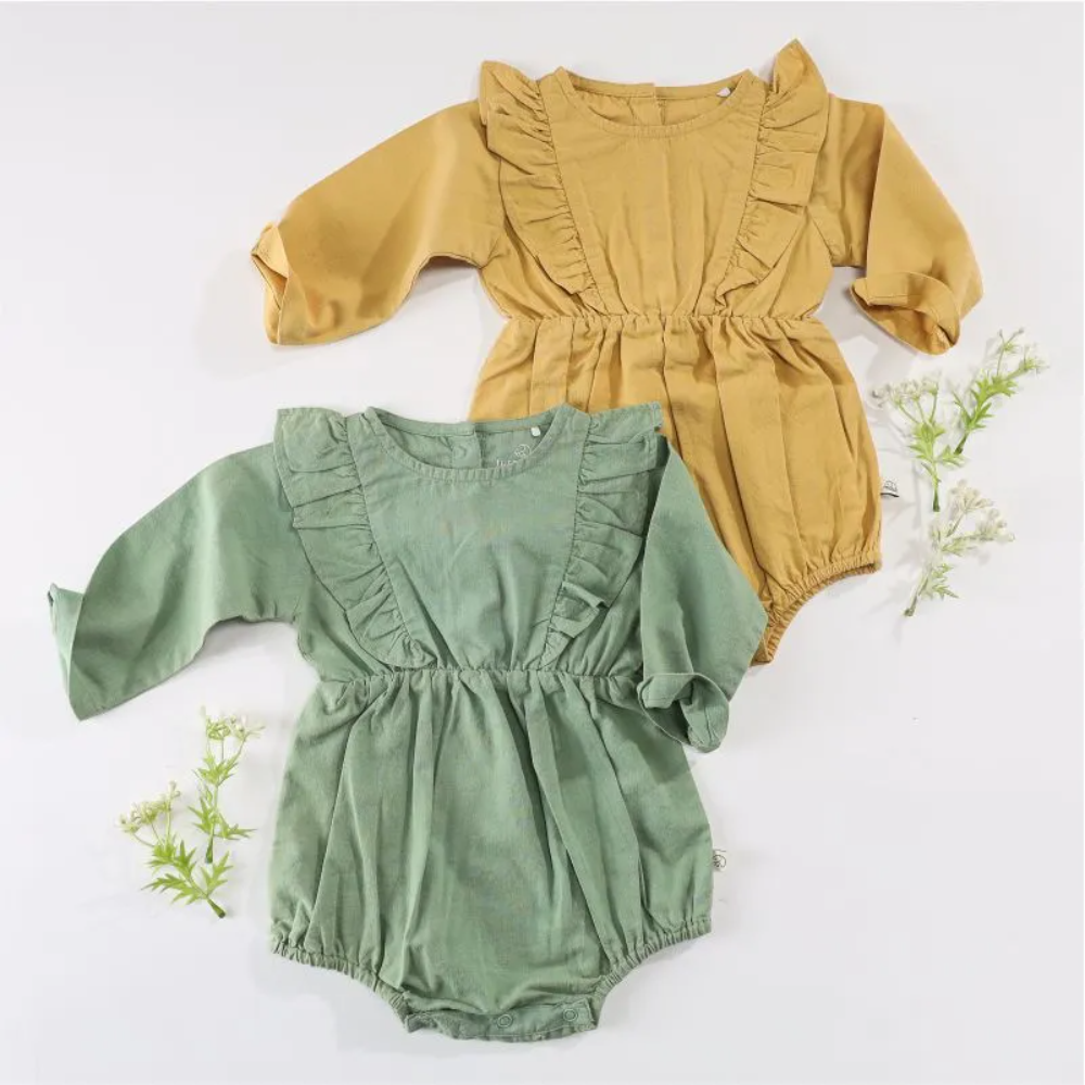 Furr Balls Full Sleeves Frill Romper - Mineral Green