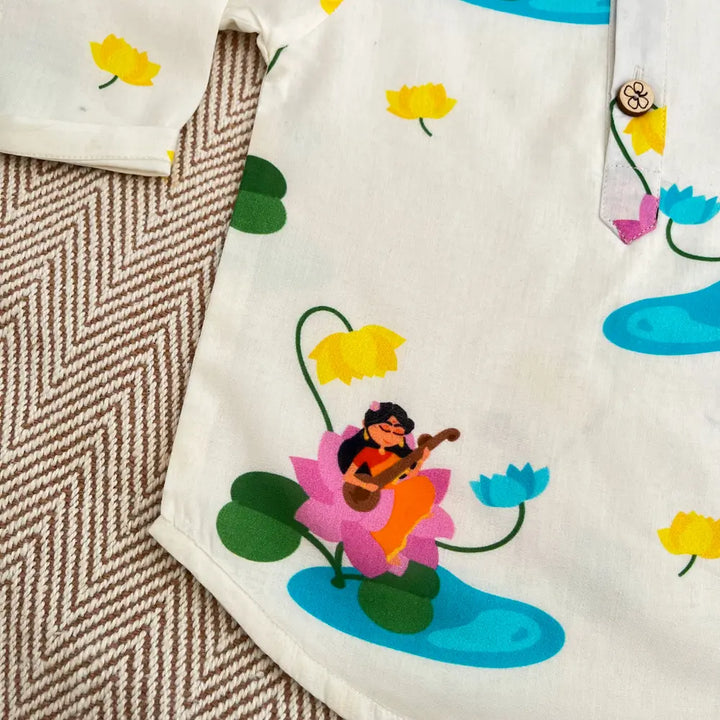 Bhaakur Organic Cotton Unisex Goddess Saraswati Kurta Set