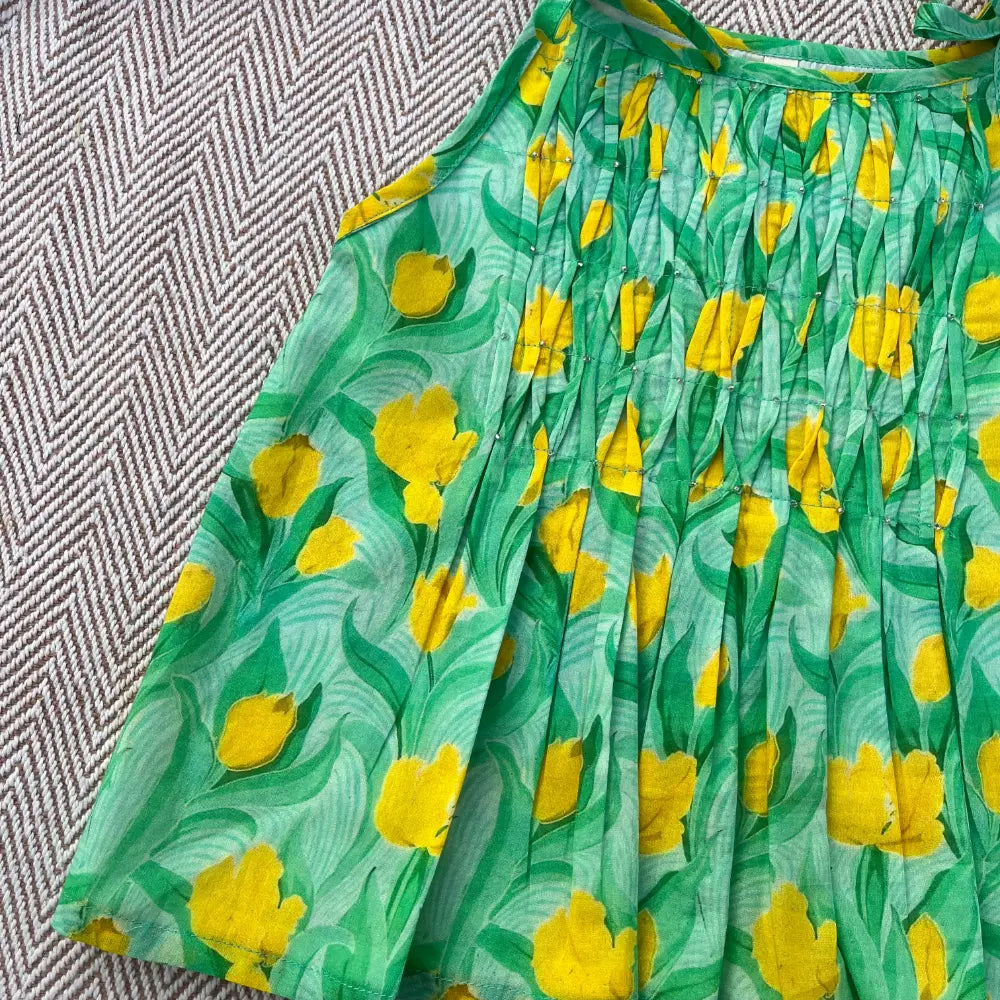 Bhaakur Organic Cotton Floral Tie-Up Co-ord Set For Girls - Green