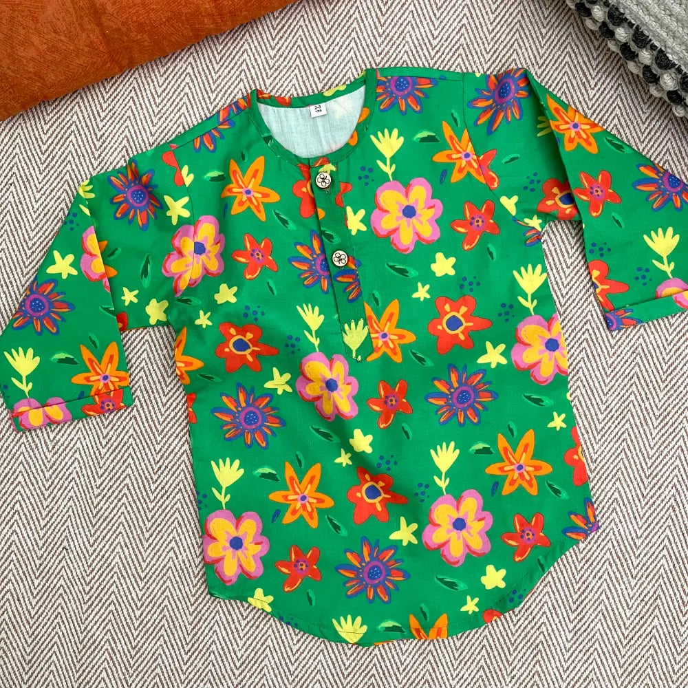 Bhaakur Organic Cotton Unisex Spring Floral Kurta Set