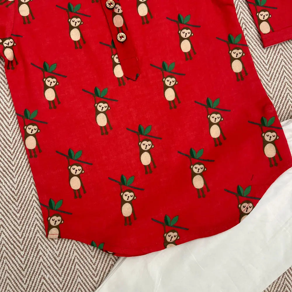 Bhaakur Organic Cotton Unisex Monkey Kurta Set