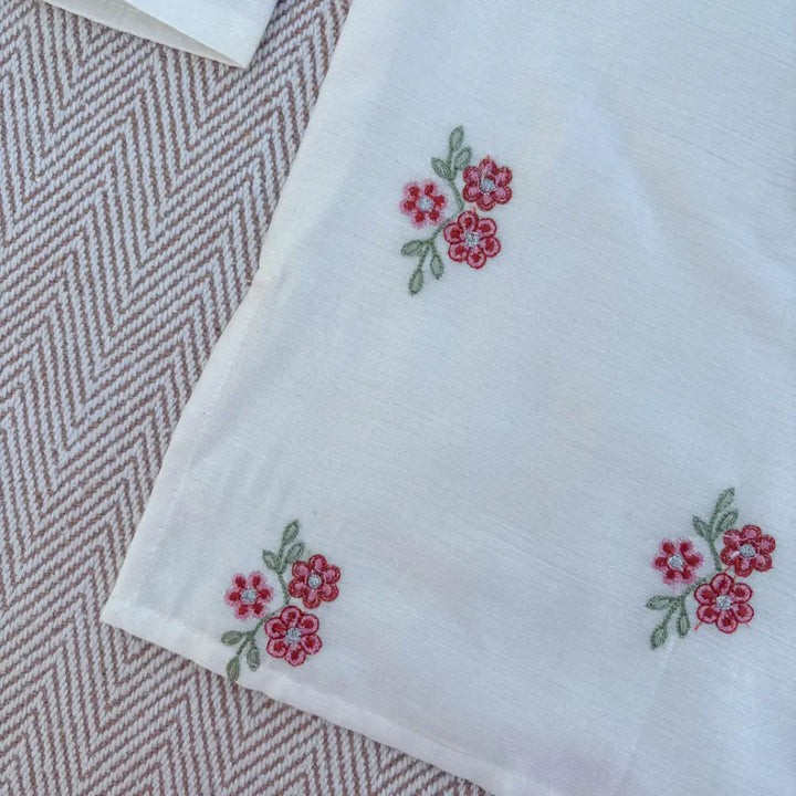 Bhaakur Chanderi Floral Embroidered Kurta Set For Boys - White