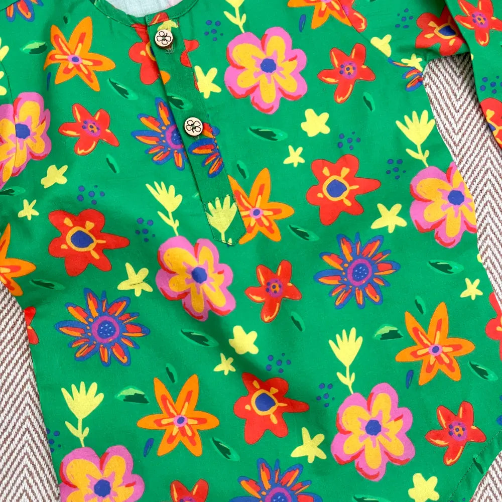 Bhaakur Organic Cotton Unisex Spring Floral Kurta Set