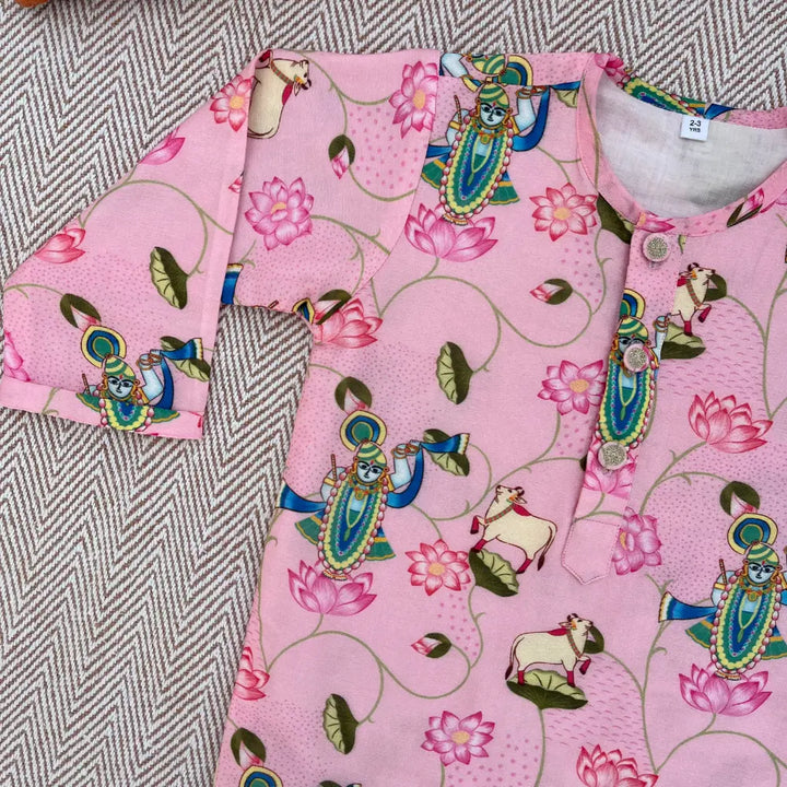 Bhaakur Chanderi Unisex Pichwai Print Kurta Set