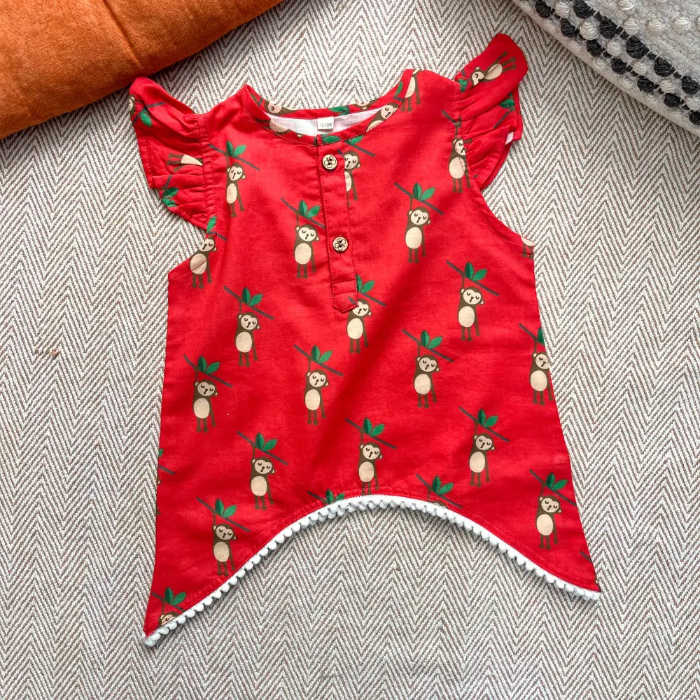 Bhaakur Organic Cotton Monkey Kurta Set for Girls