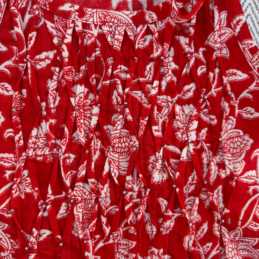 Bhaakur Organic Cotton Floral Tie-Up Co-ord Set For Girls - Red